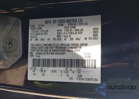2017 Ford Transit Connect Xl z USA, uszkodzony, nr VIN NM0LE7E74H1303251